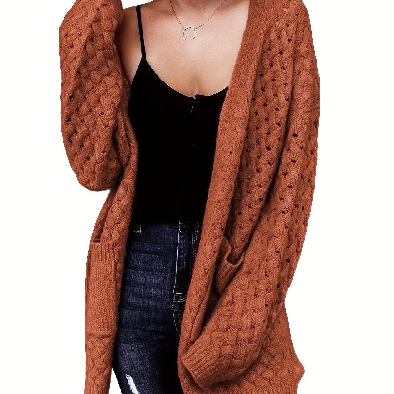 Women's Casual Longline Cardigan with Cross-Over Front Design - Open Front Button-Up Machine-Washable Sweater for Fall\u002FWinter Layering, Solid Color, Cardigan, Cozy Fall Apparel, Textured Knitwear