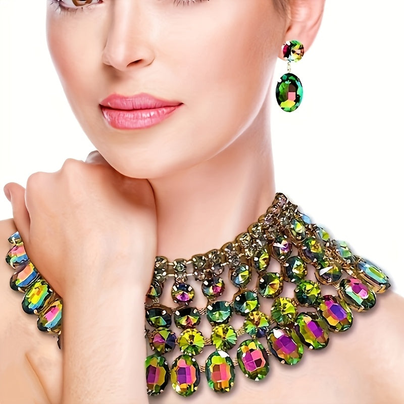 European And American Geometric Shapes, Unique Personalities, Light Luxury, High-End Rhinestone Earrings And Necklaces for Women, Essential Jewelry for Attending High-End Banquets, Weddings, And Parties, And The Most Precious Gift for Family And Frie
