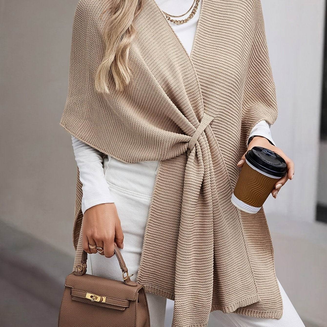 Women's V-Neck Cross-Front Open Front Cape Sleeve Cardigan - Lightweight Spring\u002FSummer Loose Fit Machine Washable Solid Color Elegant Resort Wear, Ladies Cardigans