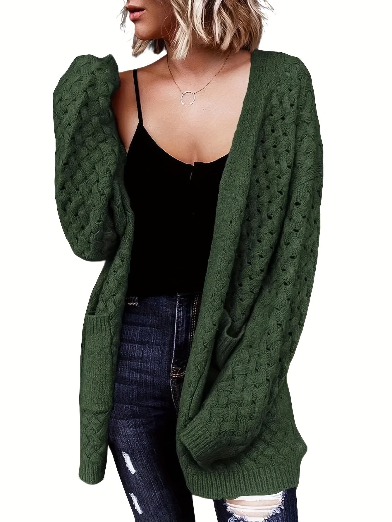 Women's Casual Longline Cardigan with Cross-Over Front Design - Open Front Button-Up Machine-Washable Sweater for Fall\u002FWinter Layering, Solid Color, Cardigan, Cozy Fall Apparel, Textured Knitwear