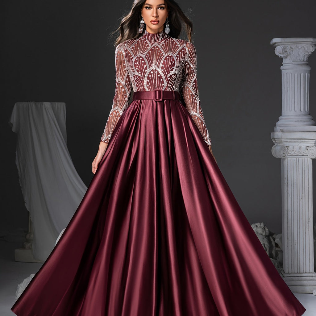 Long Sleeve Round Neck Floor-Length Dress