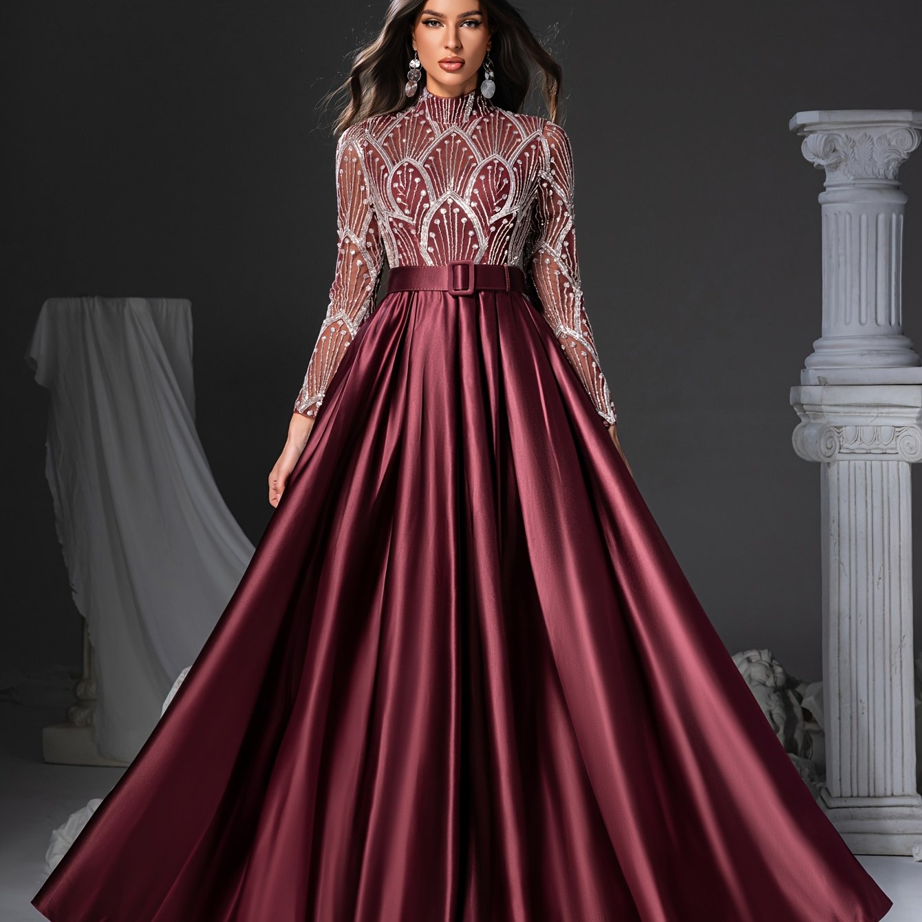 Long Sleeve Round Neck Floor-Length Dress