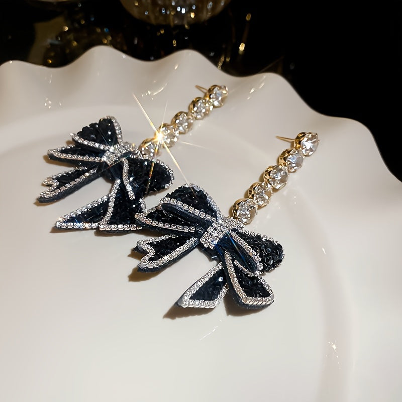 1 Pair Vintage Luxury Fashion Blingbling Party Gift Bow Pendant Earrings