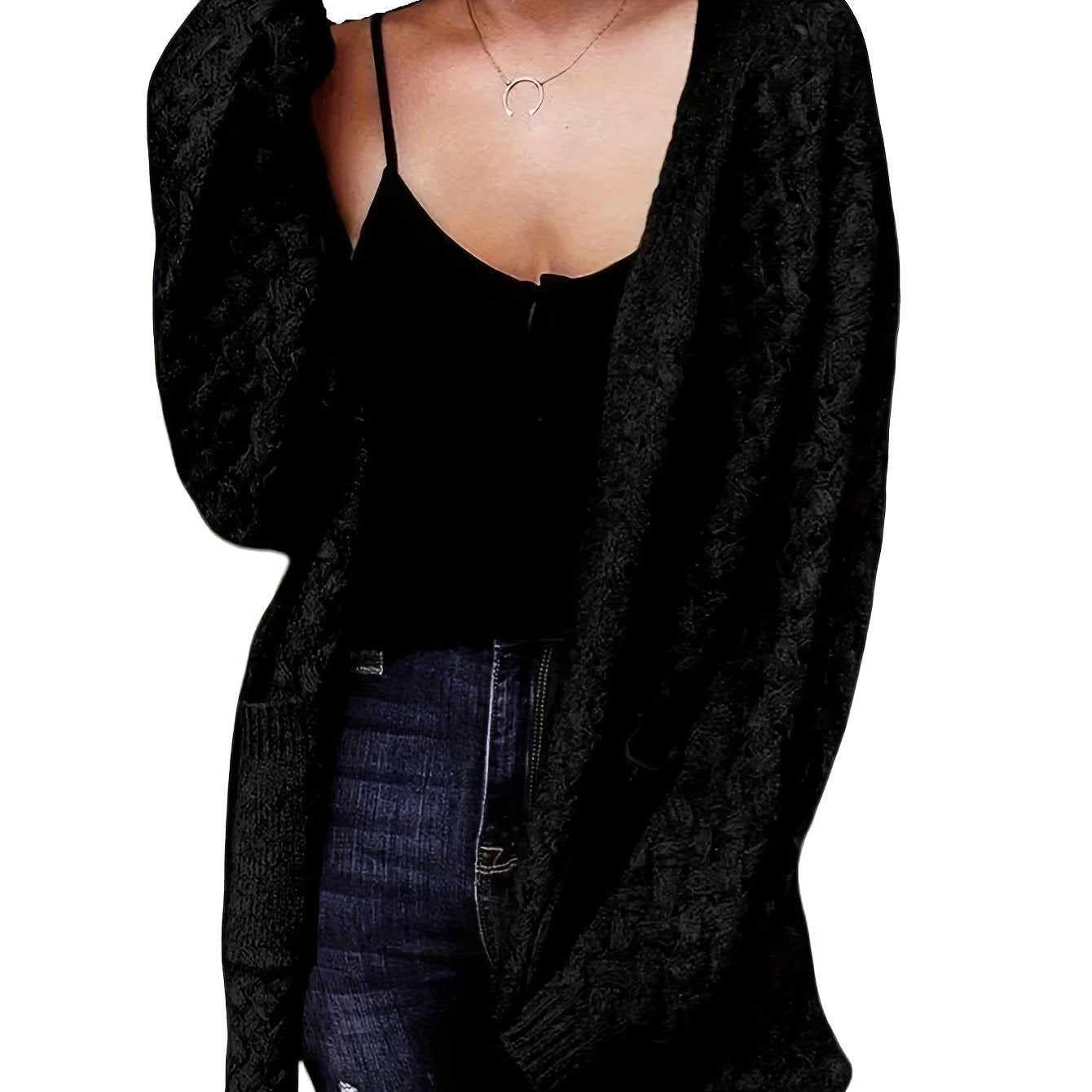 Women's Casual Longline Cardigan with Cross-Over Front Design - Open Front Button-Up Machine-Washable Sweater for Fall\u002FWinter Layering, Solid Color, Cardigan, Cozy Fall Apparel, Textured Knitwear