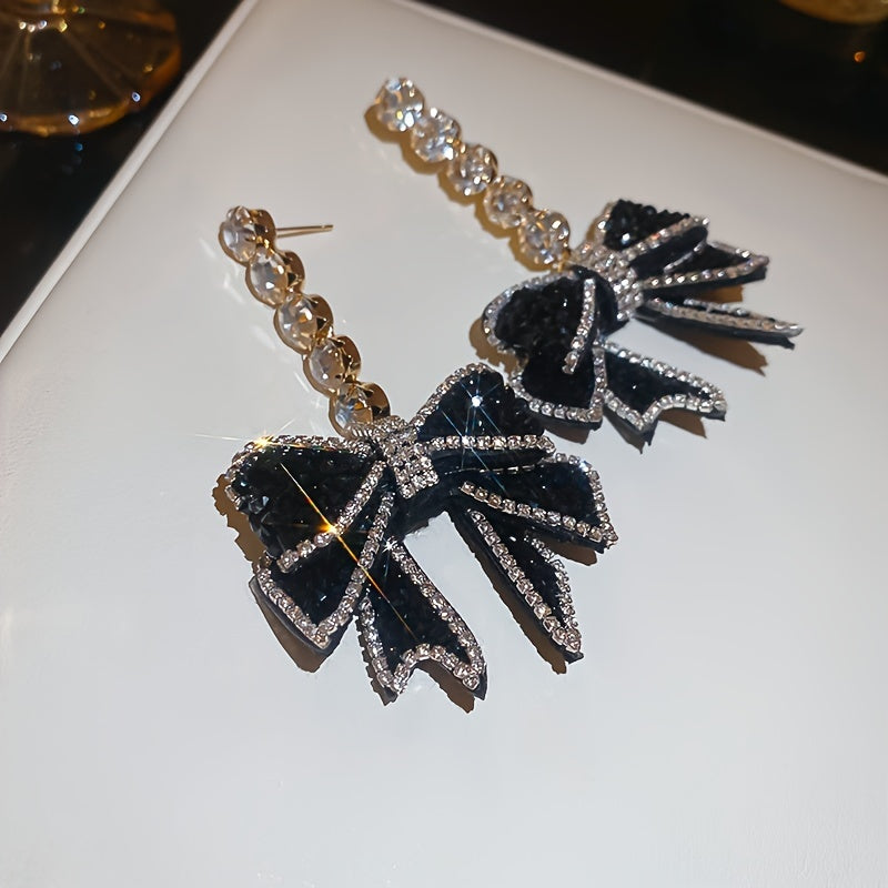 1 Pair Vintage Luxury Fashion Blingbling Party Gift Bow Pendant Earrings