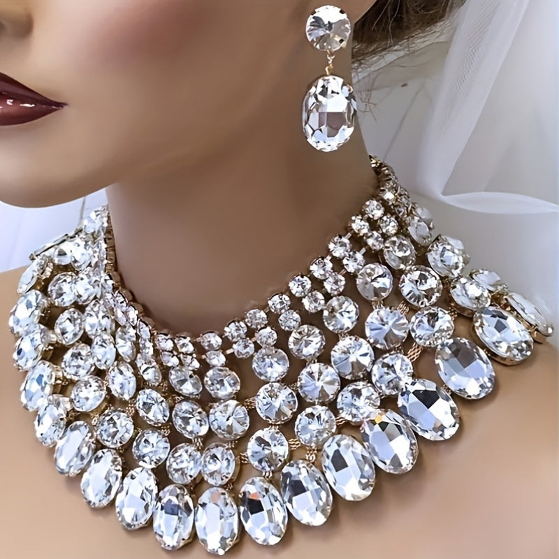 European And American Geometric Shapes, Unique Personalities, Light Luxury, High-End Rhinestone Earrings And Necklaces for Women, Essential Jewelry for Attending High-End Banquets, Weddings, And Parties, And The Most Precious Gift for Family And Frie